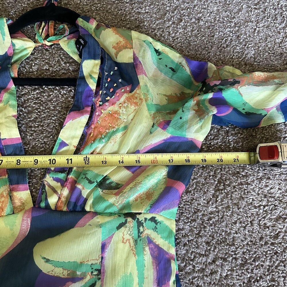 River Island open back beach maxi dress - Beaded Tropical Print Size M Green - Picture 11 of 12